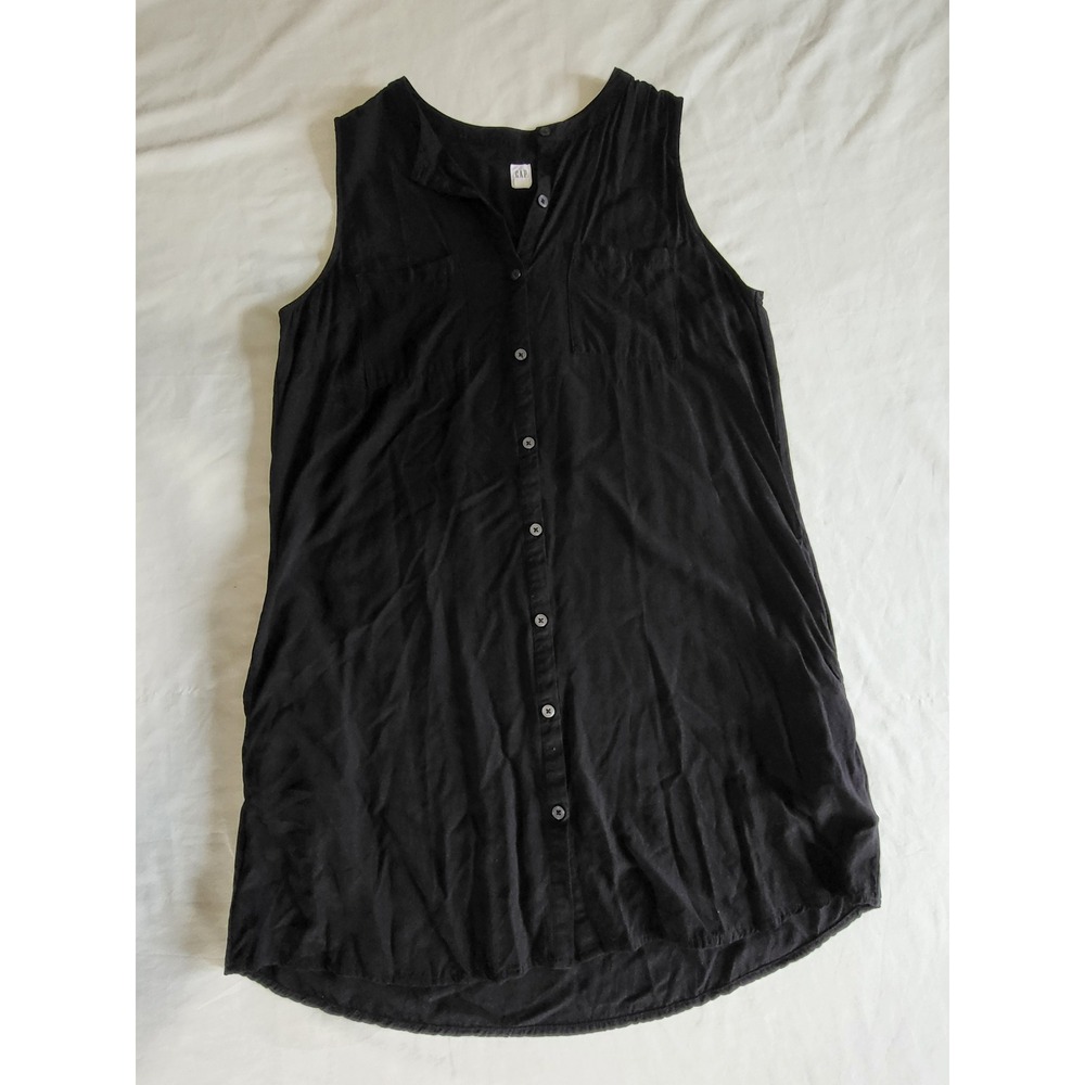 Gap Womens Black Sleeveless Button Down Tunic Dress Size L Pocketed Mini